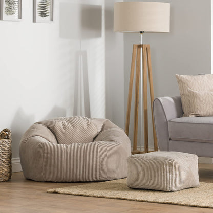 icon Kingston Cord Bean Bag, Beige, Large Adult Bean Bag Chair with Filling Included, Comfy Chair, Living Room Furniture, Bedroom Furniture