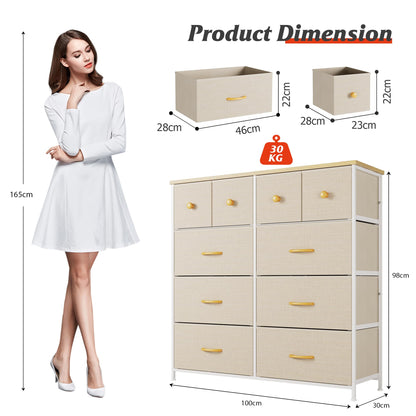 Nicehill Dresser for Bedroom with 10 Drawers, Storage Drawer Organizer, Tall Chest of Drawers for Closet, Clothes, Kids, Baby, Living Room, Wood Board, Fabric Drawers(Black Wood Grain)