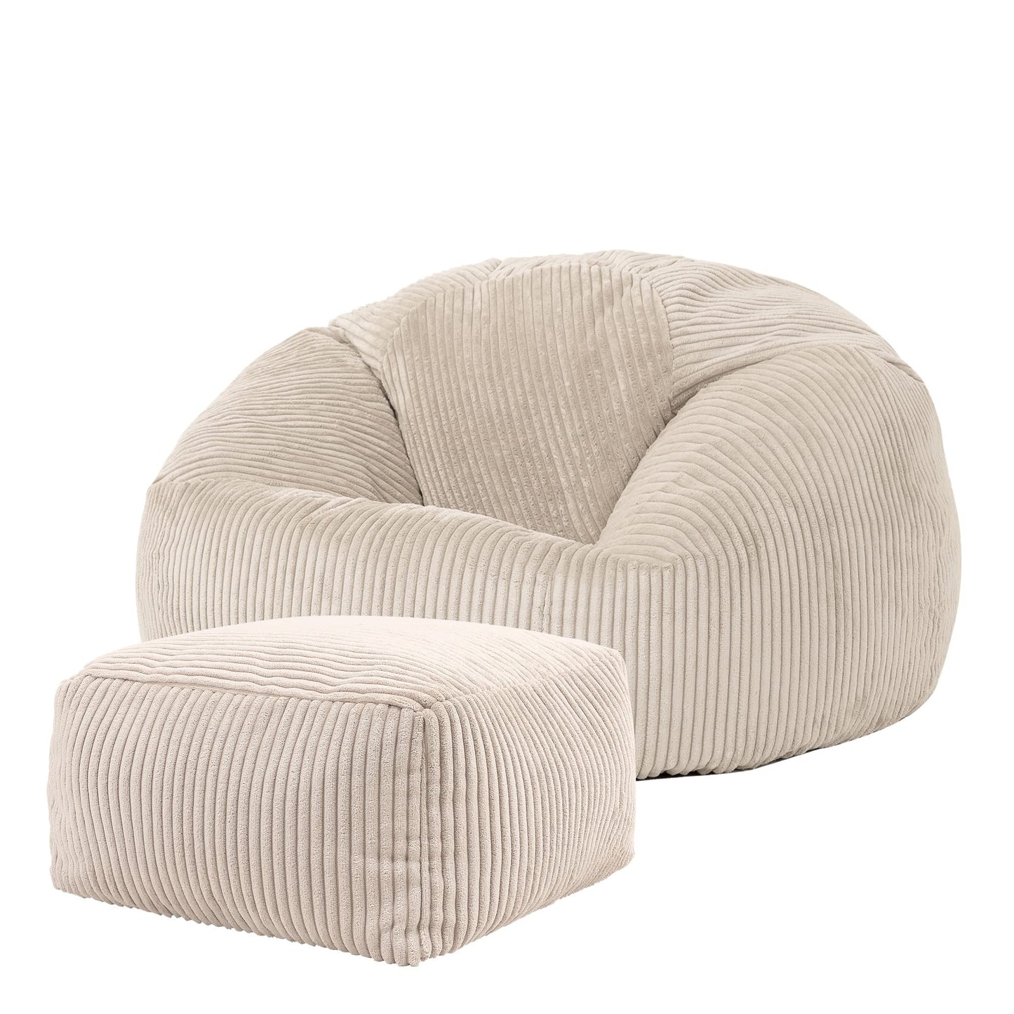 icon Kingston Cord Bean Bag, Beige, Large Adult Bean Bag Chair with Filling Included, Comfy Chair, Living Room Furniture, Bedroom Furniture