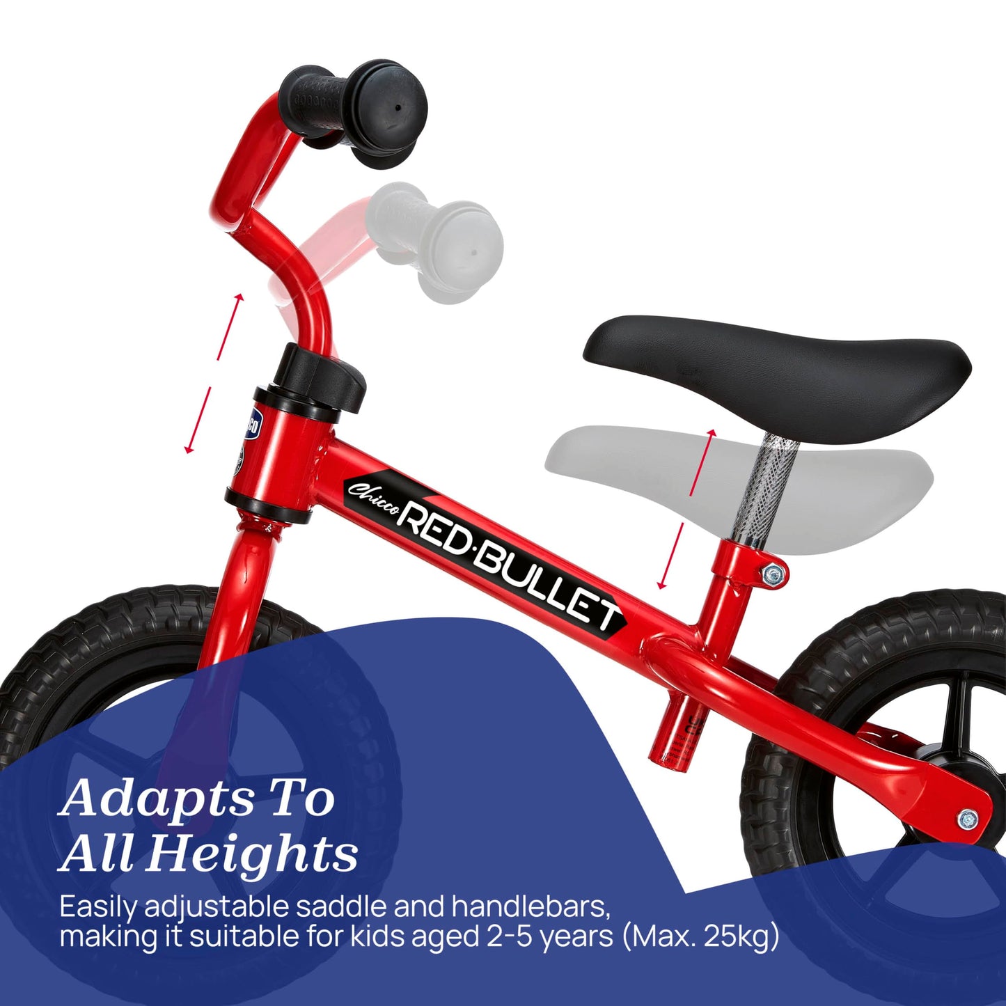 Chicco Red Bullet Toddler Balance Bike 2 to 5 Years Old, No Pedal Walking Girls and Boys Bike. Ideal First Bike, Birthday Gift and Outdoor Toy