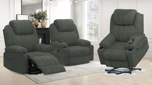 Recliner Armchair-Set of 3, Lift Chair For the Elderly, Power Recliner Chair with Massage & Heat, Extended Footrest, Type C+USB Ports, 2 Cup Holders, Dual Side Pockets Reclining Chairs