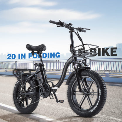 CEAYA Electric Bikes for Adults 20" Electric Folding Bike Fat Tyre E bike with 48V20AH Lithium Battery,Dual Disc Disc,8 Speed Gears