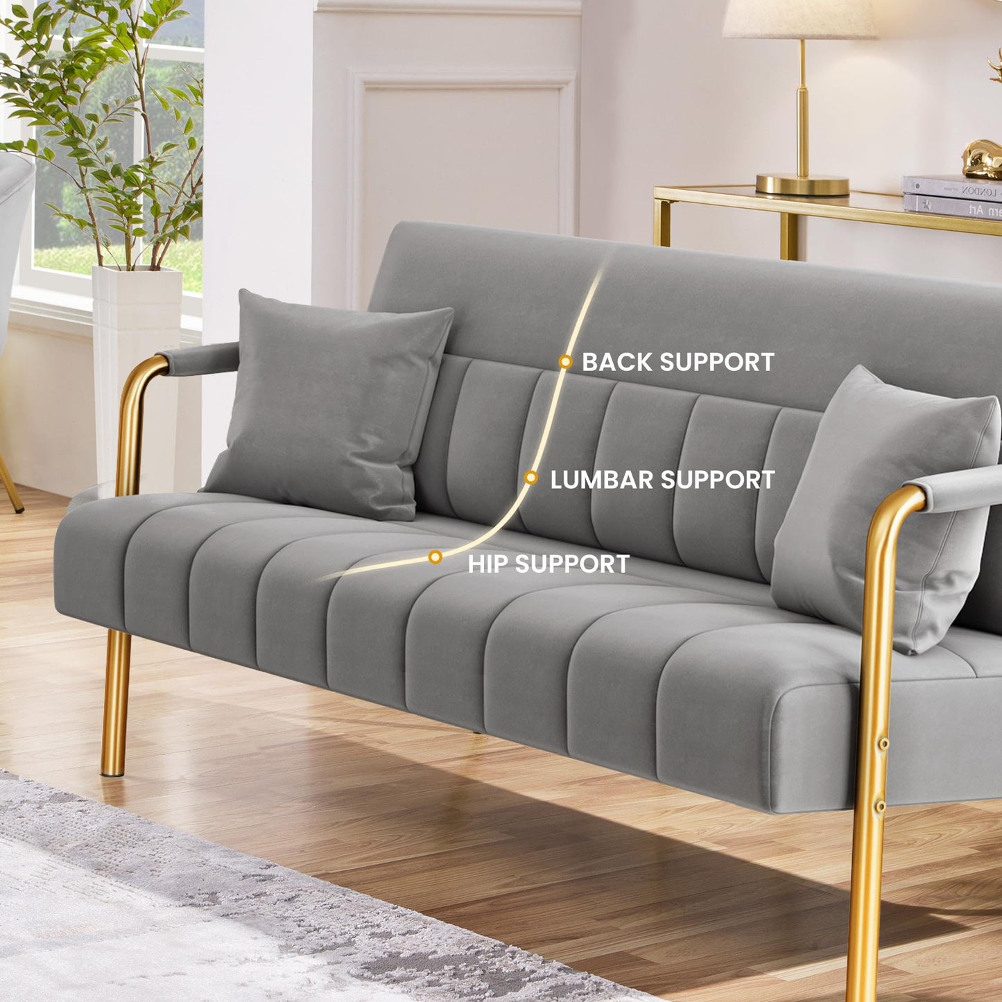 Yaheetech 2 Seater Modern Sofa Velvet Fabric Loveseat with Gold-tone Metal Arms and Legs for Bedroom, Home Office, Studio, Living Room Furniture Pink