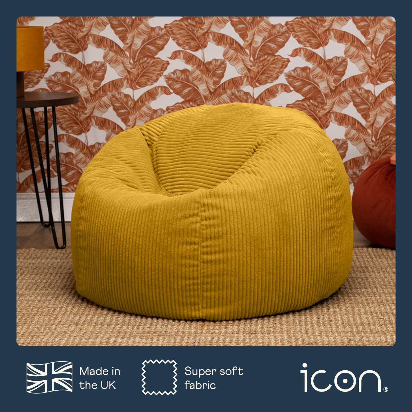 icon Kingston Cord Bean Bag, Beige, Large Adult Bean Bag Chair with Filling Included, Comfy Chair, Living Room Furniture, Bedroom Furniture