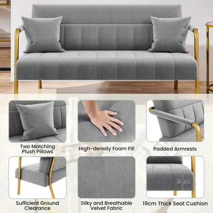 Yaheetech 2 Seater Modern Sofa Velvet Fabric Loveseat with Gold-tone Metal Arms and Legs for Bedroom, Home Office, Studio, Living Room Furniture Pink