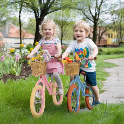 H.yeed 14 Inch Kids Balance Bike, Lightweight Height-adjustable Push Bike with Removable Basket and Rubber Air Tires, Toddler Training Bike for 3-6 Years Old Boys Girls（No Flower）