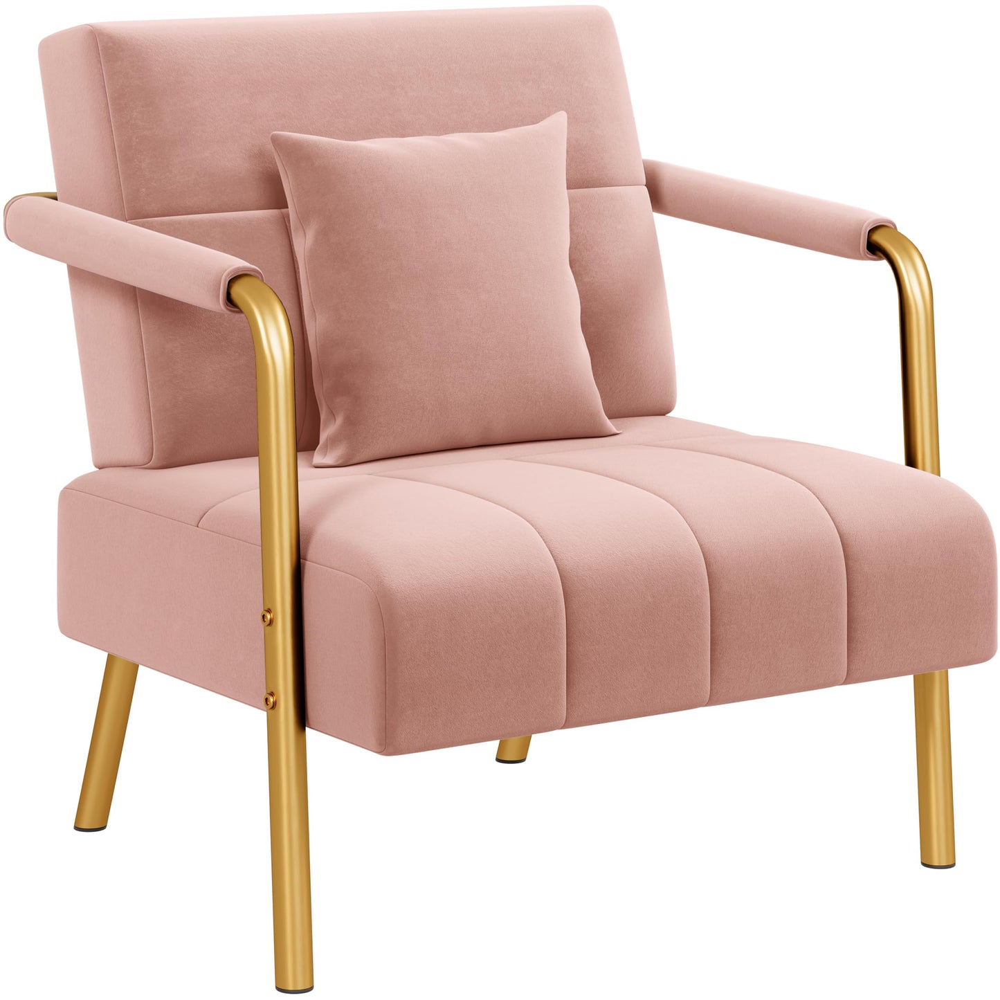 Yaheetech 2 Seater Modern Sofa Velvet Fabric Loveseat with Gold-tone Metal Arms and Legs for Bedroom, Home Office, Studio, Living Room Furniture Pink