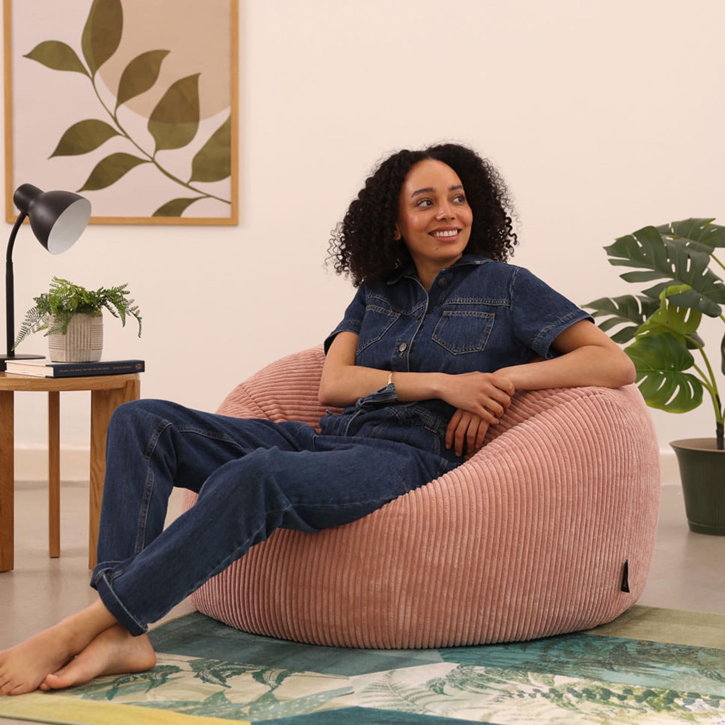 icon Kingston Cord Bean Bag, Beige, Large Adult Bean Bag Chair with Filling Included, Comfy Chair, Living Room Furniture, Bedroom Furniture