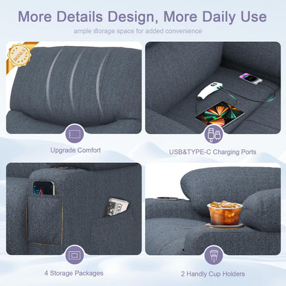 BareTay Recliner Armchair Electric Lift Chair with Massage & Heat, Extended Footrest, Oversized Riser Reclining Chair Lounge Sofa with Type C+USB, 2 Drink Holders, 4 Side Pockets