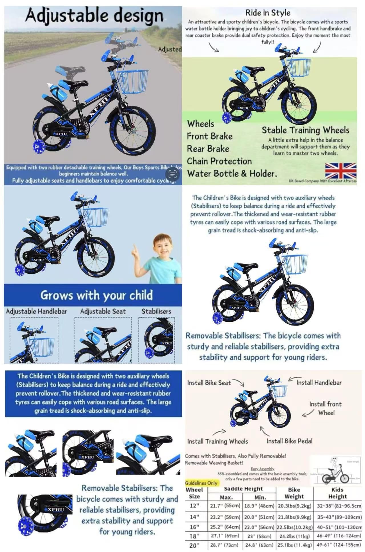 Kids Bike, Boys Bike, Raleigh, Tourer, Bicycle, Cycling, Boys Cycle, 12" 14" 16" 18" 20" Road Bike, Children’s Bicycle, Child Bike, Adjustable Sport Bike 2-12 Years Old, Stabilisers New!