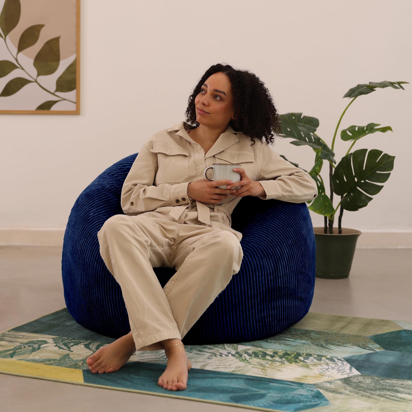 icon Kingston Cord Bean Bag, Beige, Large Adult Bean Bag Chair with Filling Included, Comfy Chair, Living Room Furniture, Bedroom Furniture