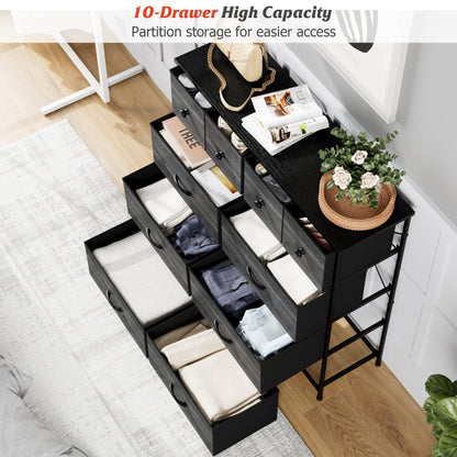 Nicehill Dresser for Bedroom with 10 Drawers, Storage Drawer Organizer, Tall Chest of Drawers for Closet, Clothes, Kids, Baby, Living Room, Wood Board, Fabric Drawers(Black Wood Grain)
