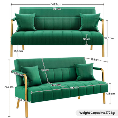 Yaheetech 2 Seater Modern Sofa Velvet Fabric Loveseat with Gold-tone Metal Arms and Legs for Bedroom, Home Office, Studio, Living Room Furniture Pink