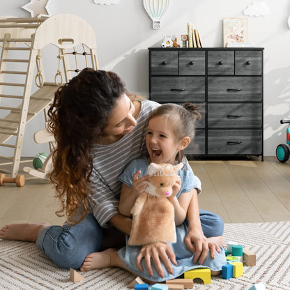 Nicehill Dresser for Bedroom with 10 Drawers, Storage Drawer Organizer, Tall Chest of Drawers for Closet, Clothes, Kids, Baby, Living Room, Wood Board, Fabric Drawers(Black Wood Grain)