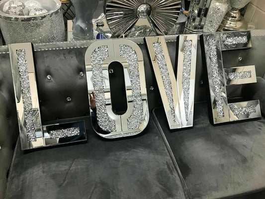 Signature Crystal Mirrored Glass LOVE Letter Sign Diamond Crushed Mirror Crystal Wall Hung Wall Art