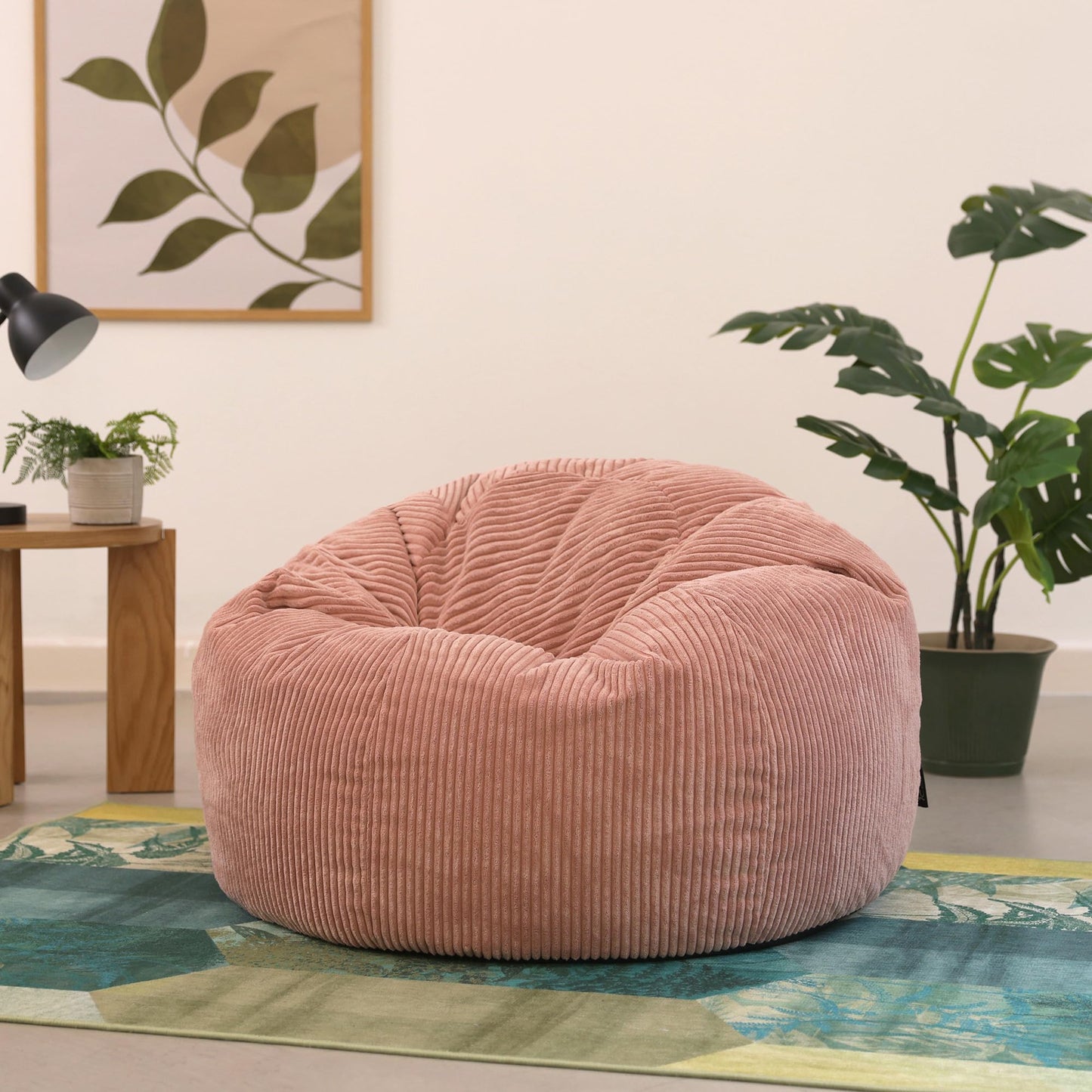 icon Kingston Cord Bean Bag, Beige, Large Adult Bean Bag Chair with Filling Included, Comfy Chair, Living Room Furniture, Bedroom Furniture