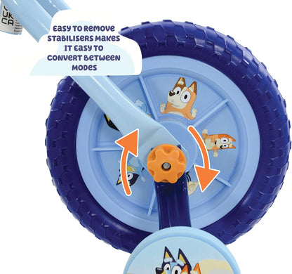 Bluey 2-In-1 Training Toddler Bike - Convertible Training and Balance Bike for 2+ Years Girls and Boys with Removable Pedals and Stabilisers - Adjustable 10 Inches Bikes for Kids - Bluey Toys