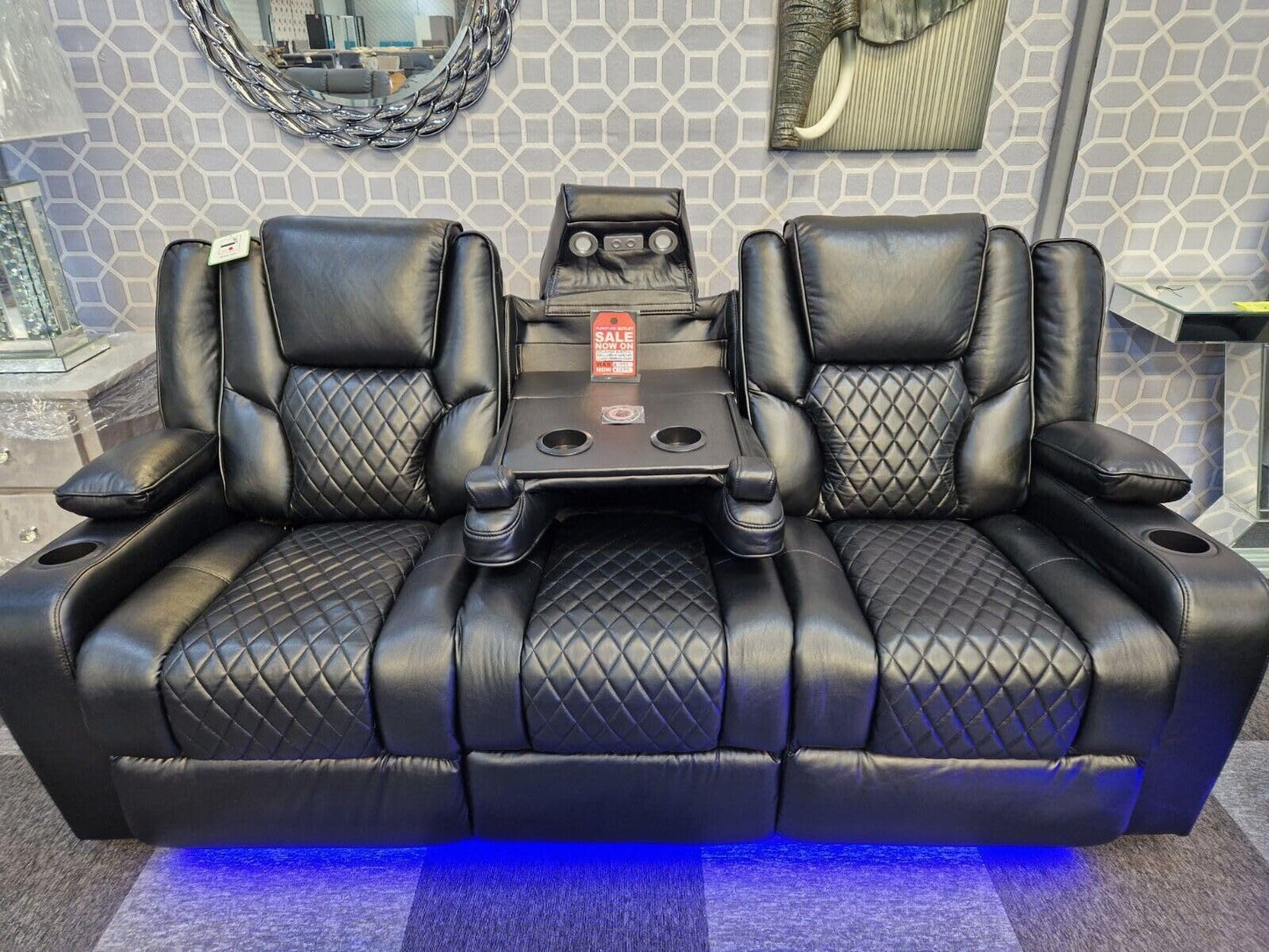 Orlando - Electric Recliners Sofa With Cupholders - 3+2 Seater Sofa Grey/LED Lights/Wireless Charging (Grey)