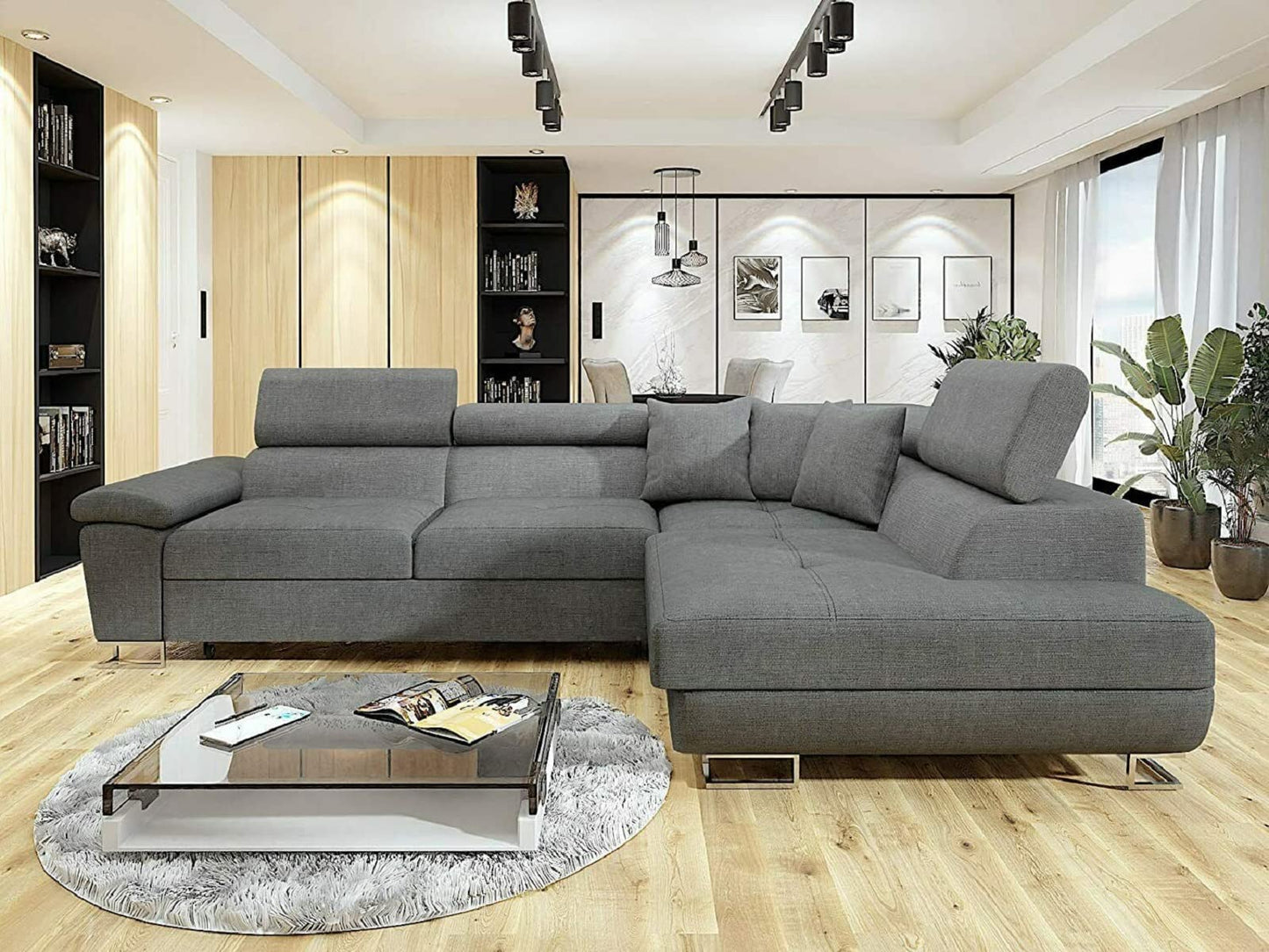 Ashbourne Sofa Bed with Storage | Corner Sofa | Double Sofa Bed | Grey or Grey & Black Fabric | Warranty Included (Left Hand Facing, Grey)