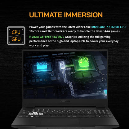 ASUS TUF DASH 15.6" 144Hz Gaming Laptop, Intel 12th Core i7-12650H, 16GB DDR5 RAM, 512GB PCIe SSD, NVIDIA GeForce RTX 3070 Graphics 8GB, Backlit Keyboard, Windows 11, Black, 32GB USB Card