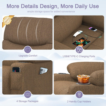BareTay Recliner Armchair Electric Lift Chair with Massage & Heat, Extended Footrest, Oversized Riser Reclining Chair Lounge Sofa with Type C+USB, 2 Drink Holders, 4 Side Pockets