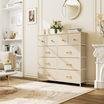 Nicehill Dresser for Bedroom with 10 Drawers, Storage Drawer Organizer, Tall Chest of Drawers for Closet, Clothes, Kids, Baby, Living Room, Wood Board, Fabric Drawers(Black Wood Grain)