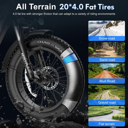 Fafrees FF20 Polar Folding Electric Bike, 998Wh Dual Battery, 140km Range, 20x4.0 INCHES Fat Tyres, Pedal Assist EBike for Audlts
