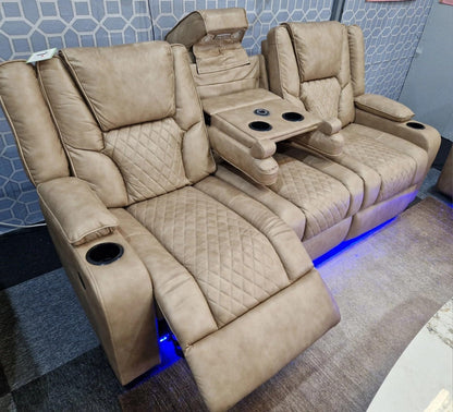 Orlando - Electric Recliners Sofa With Cupholders - 3+2 Seater Sofa Grey/LED Lights/Wireless Charging (Grey)