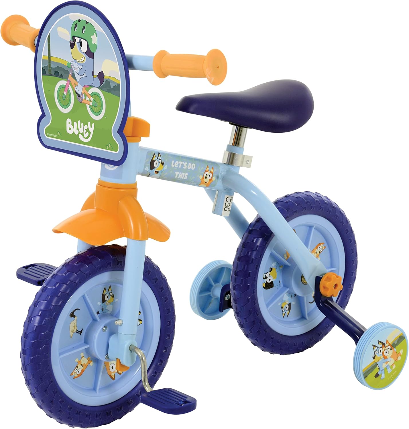 Bluey 2-In-1 Training Toddler Bike - Convertible Training and Balance Bike for 2+ Years Girls and Boys with Removable Pedals and Stabilisers - Adjustable 10 Inches Bikes for Kids - Bluey Toys