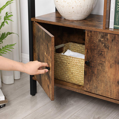 VASAGLE Bookshelf, Storage Shelf, Large Bookcase with Doors, 4 Shelves, Stable Steel Structure, Industrial Style, for Living Room, Office, Rustic Brown and Ink Black LBC022B01