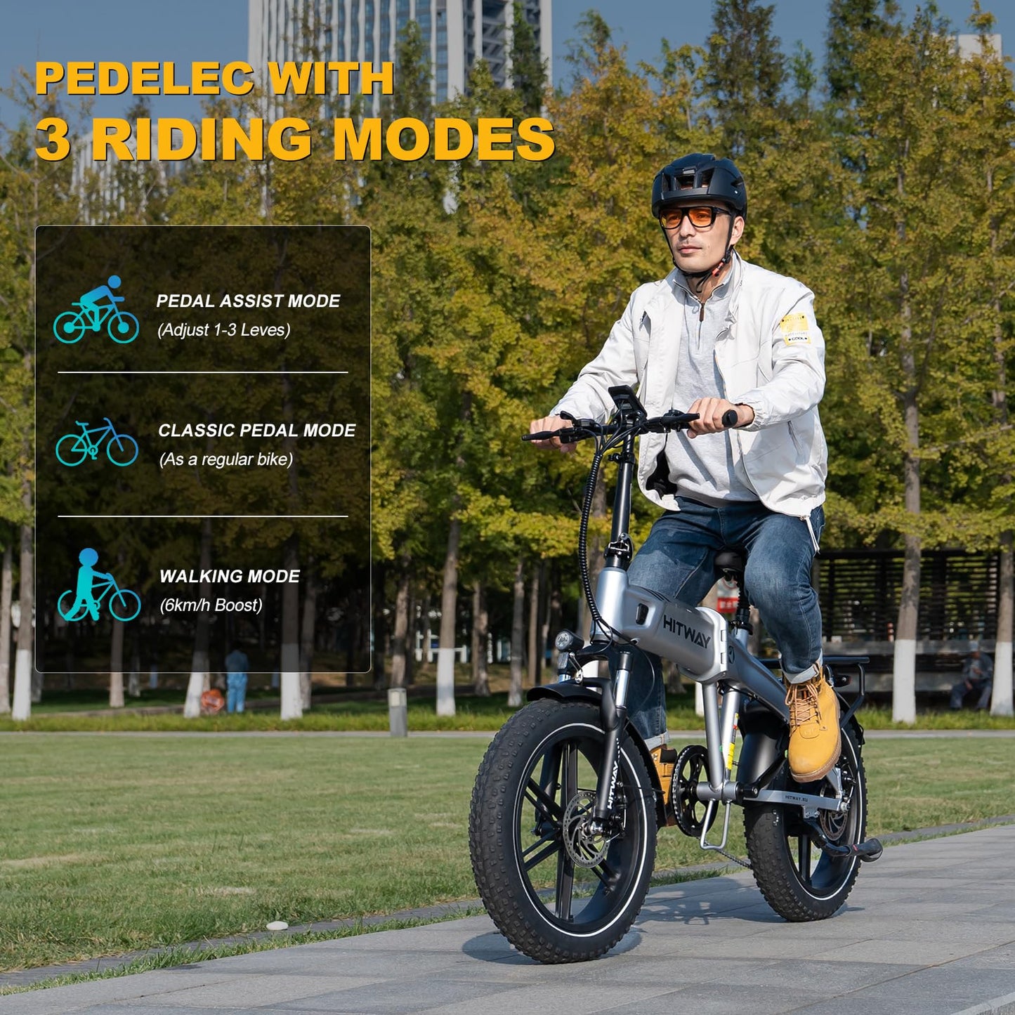 HITWAY 20 * 4.0” Electric Bike, 48V 10.4Ah Battery up to 50-100KM, 250W Motor Fat Tire E Bike, Foldable Electric Bicycles with 7-Speeds for Adult Commuters