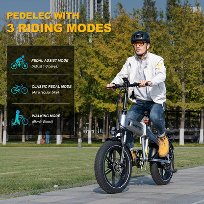 HITWAY 20 * 4.0” Electric Bike, 48V 10.4Ah Battery up to 50-100KM, 250W Motor Fat Tire E Bike, Foldable Electric Bicycles with 7-Speeds for Adult Commuters