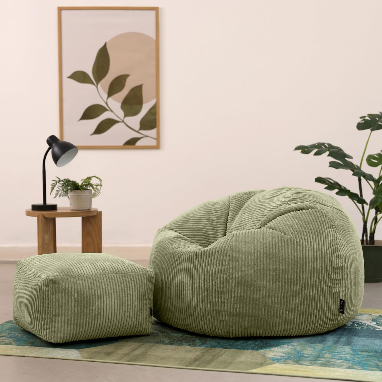 icon Kingston Cord Bean Bag, Beige, Large Adult Bean Bag Chair with Filling Included, Comfy Chair, Living Room Furniture, Bedroom Furniture