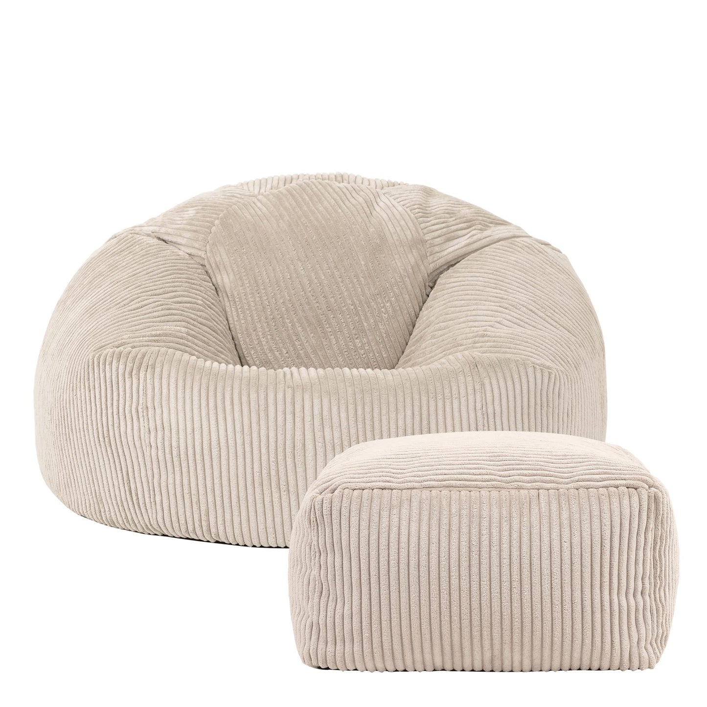 icon Kingston Cord Bean Bag, Beige, Large Adult Bean Bag Chair with Filling Included, Comfy Chair, Living Room Furniture, Bedroom Furniture
