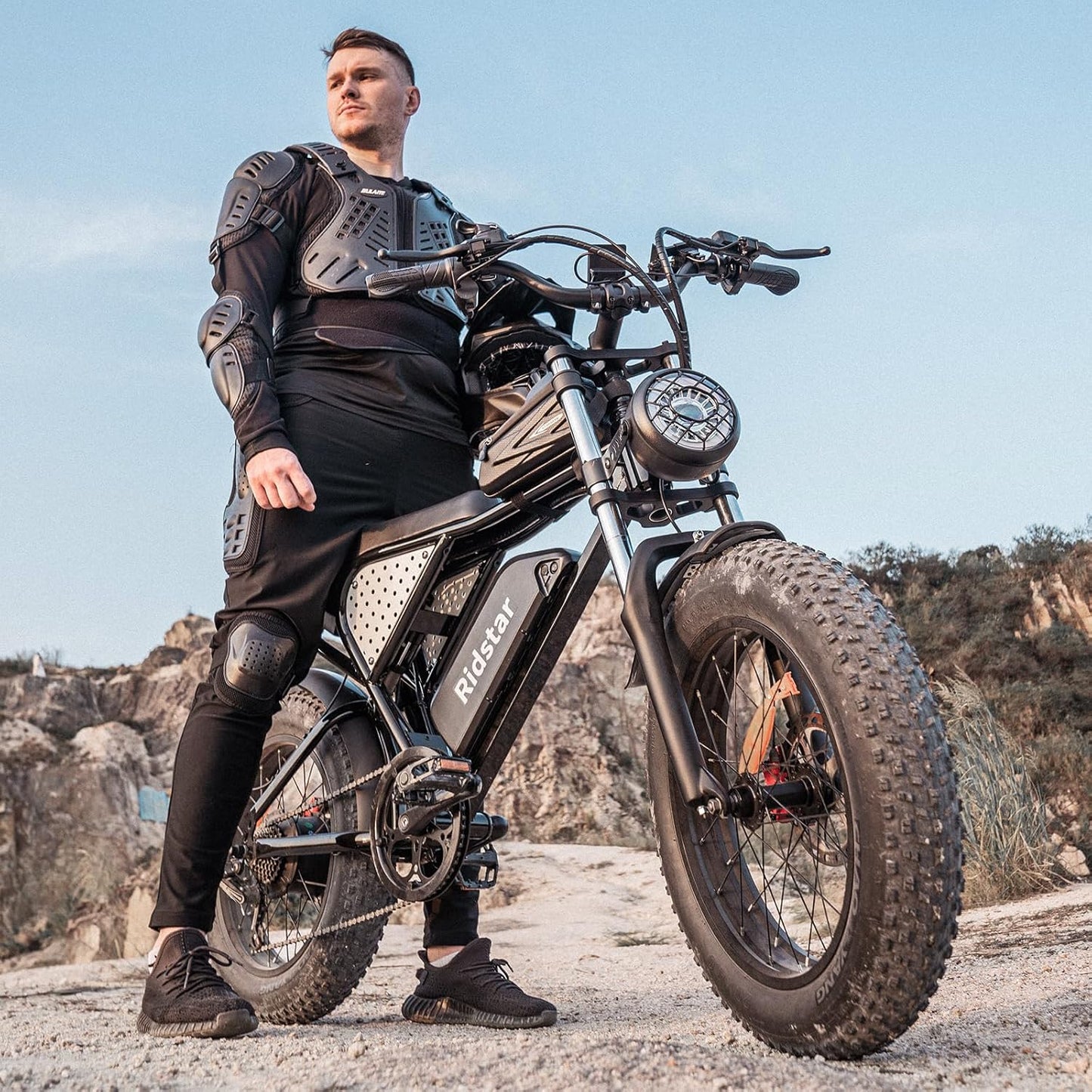 Q20 Electric Bike, 75 Miles Long Range, 48V 20Ah Removable Battery, 90Nm High Torque Motor, 7 Speed Gears, 20" Fat Tyres and Dual Suspension, Max Load 150kg for Mountain, Commuting