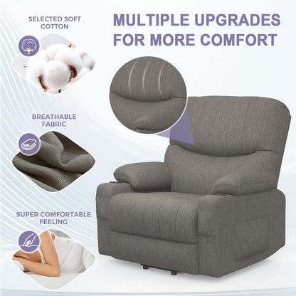 BareTay Recliner Armchair Electric Lift Chair with Massage & Heat, Extended Footrest, Oversized Riser Reclining Chair Lounge Sofa with Type C+USB, 2 Drink Holders, 4 Side Pockets