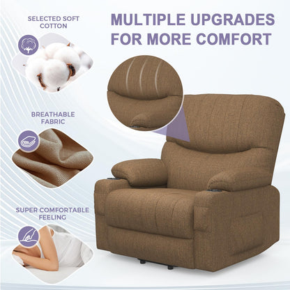 BareTay Recliner Armchair Electric Lift Chair with Massage & Heat, Extended Footrest, Oversized Riser Reclining Chair Lounge Sofa with Type C+USB, 2 Drink Holders, 4 Side Pockets
