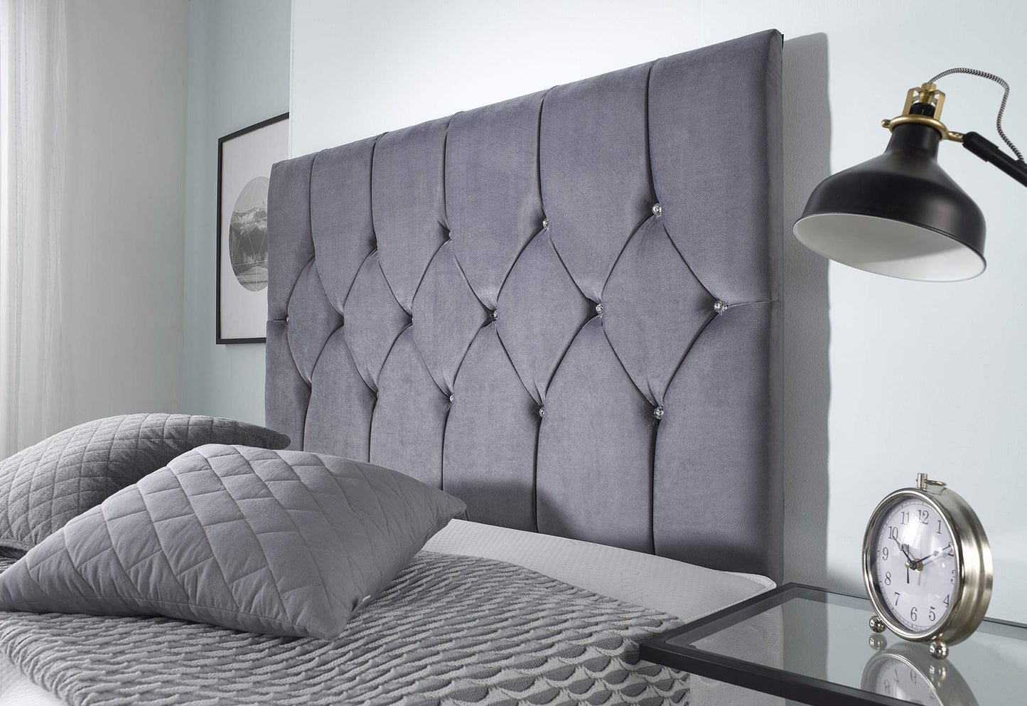5FT King Size Divan Bed Ziggy Grey Plush Memory Foam Divan Bed Set With Mattress, 2 Drawers (Same Side) and Headboard (King (150cm X 200cm))
