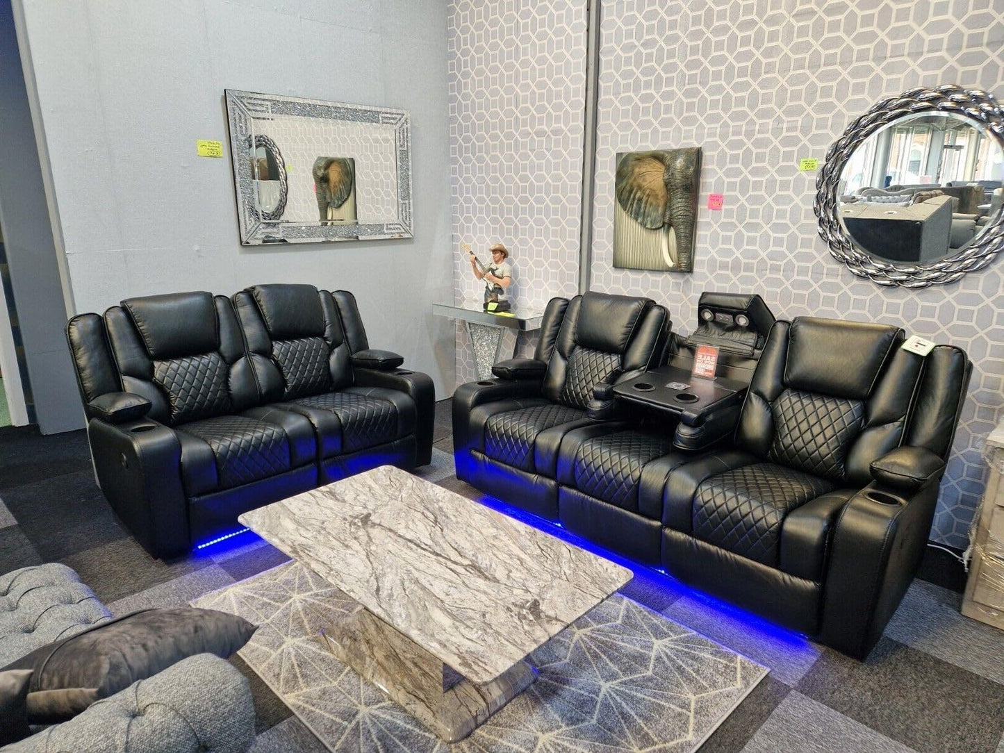 Orlando - Electric Recliners Sofa With Cupholders - 3+2 Seater Sofa Grey/LED Lights/Wireless Charging (Grey)