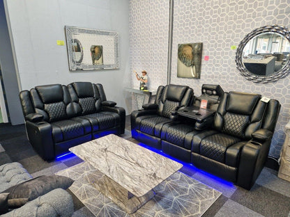 Orlando - Electric Recliners Sofa With Cupholders - 3+2 Seater Sofa Grey/LED Lights/Wireless Charging (Grey)