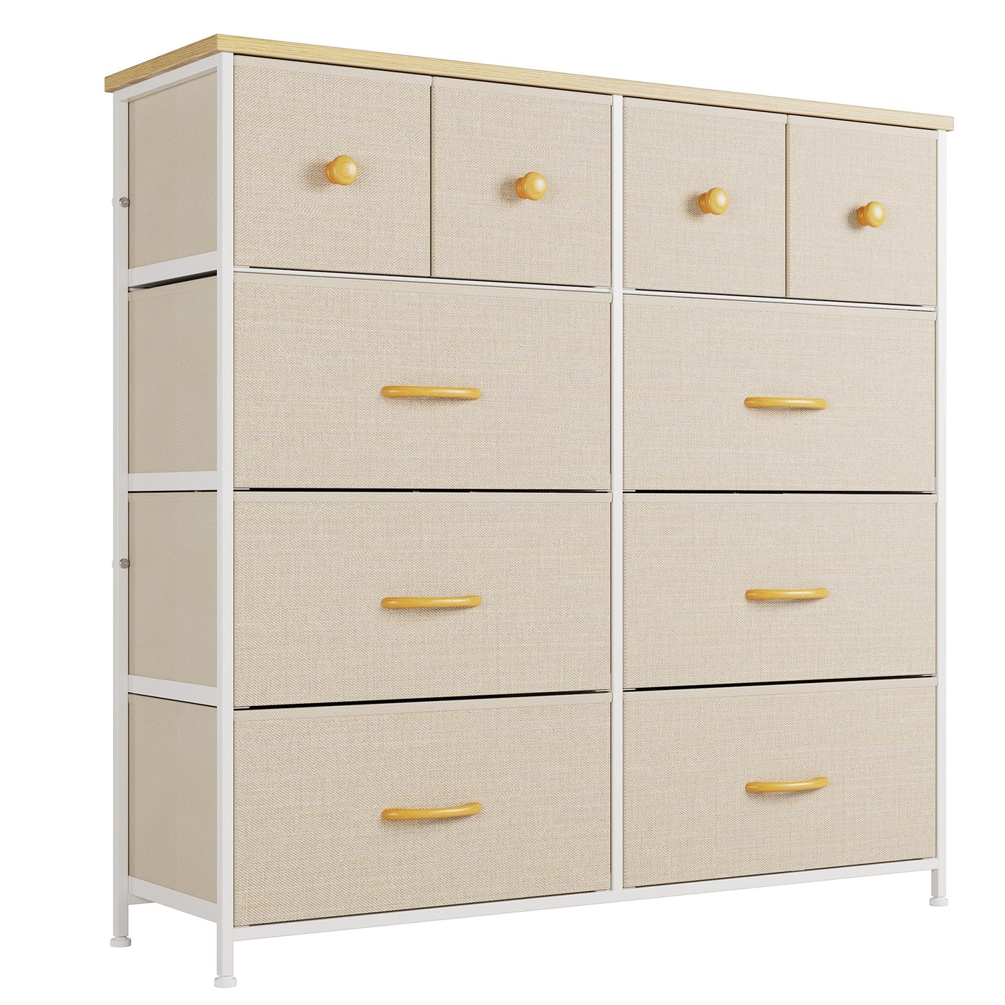 Nicehill Dresser for Bedroom with 10 Drawers, Storage Drawer Organizer, Tall Chest of Drawers for Closet, Clothes, Kids, Baby, Living Room, Wood Board, Fabric Drawers(Black Wood Grain)