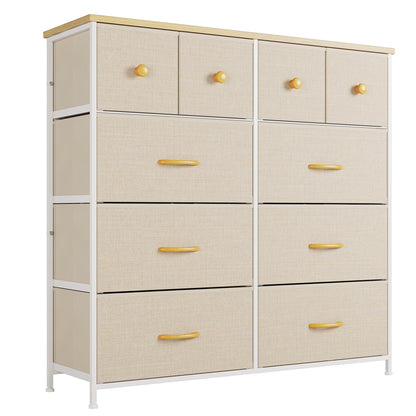 Nicehill Dresser for Bedroom with 10 Drawers, Storage Drawer Organizer, Tall Chest of Drawers for Closet, Clothes, Kids, Baby, Living Room, Wood Board, Fabric Drawers(Black Wood Grain)