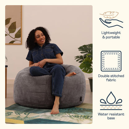 icon Kingston Cord Bean Bag, Beige, Large Adult Bean Bag Chair with Filling Included, Comfy Chair, Living Room Furniture, Bedroom Furniture