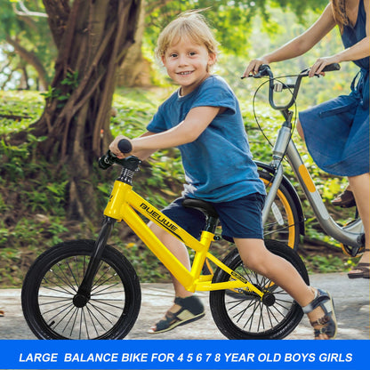 Bueuwe 16 Inch Balance Bike for Big Kids Aged 4 5 6 7 8 and 9 Years Old Boys Girls,Large No Pedal Training Bicycle, Adjustable Seat, Pneumatic Tires, Quick Assembly