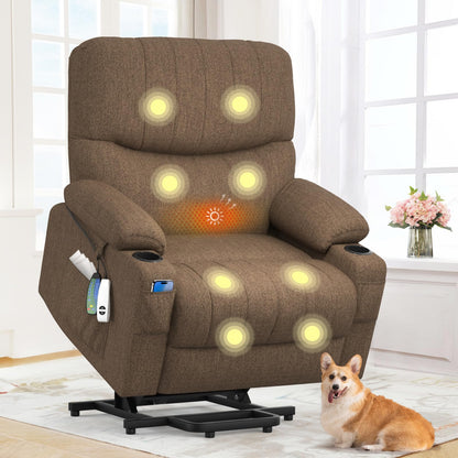 BareTay Recliner Armchair Electric Lift Chair with Massage & Heat, Extended Footrest, Oversized Riser Reclining Chair Lounge Sofa with Type C+USB, 2 Drink Holders, 4 Side Pockets