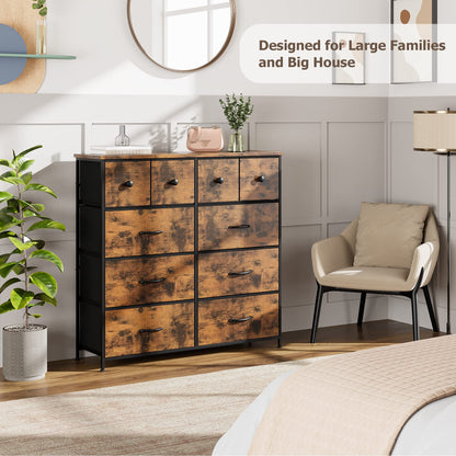Nicehill Dresser for Bedroom with 10 Drawers, Storage Drawer Organizer, Tall Chest of Drawers for Closet, Clothes, Kids, Baby, Living Room, Wood Board, Fabric Drawers(Black Wood Grain)
