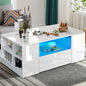 High Gloss Coffee Table, Coffee Table with Storage, Coffee Tables for Living Room with Led RGB Lights 2 Drawer Storage and Open Shelf Rectangle Centre Tea Table for Home Office Furniture, Grey