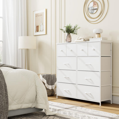Nicehill Dresser for Bedroom with 10 Drawers, Storage Drawer Organizer, Tall Chest of Drawers for Closet, Clothes, Kids, Baby, Living Room, Wood Board, Fabric Drawers(Black Wood Grain)