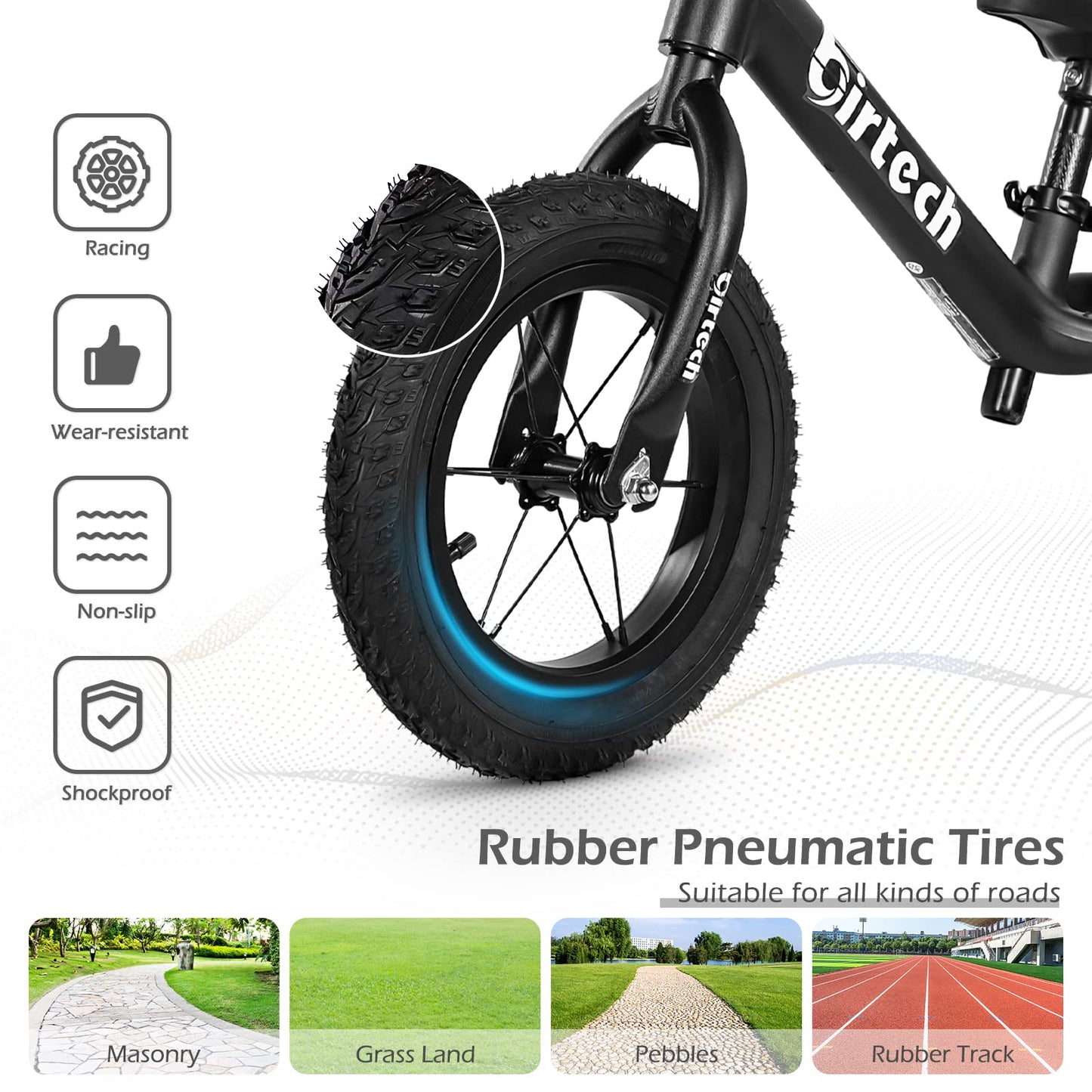 Hello-5ive 12" Balance Bike for 2, 3, 4, 5 Year Old Boys and Girls, Lightweight Nylon Frame Toddler Training Bike No Pedal Bikes for Kids with Adjustable Seat and Air Tires