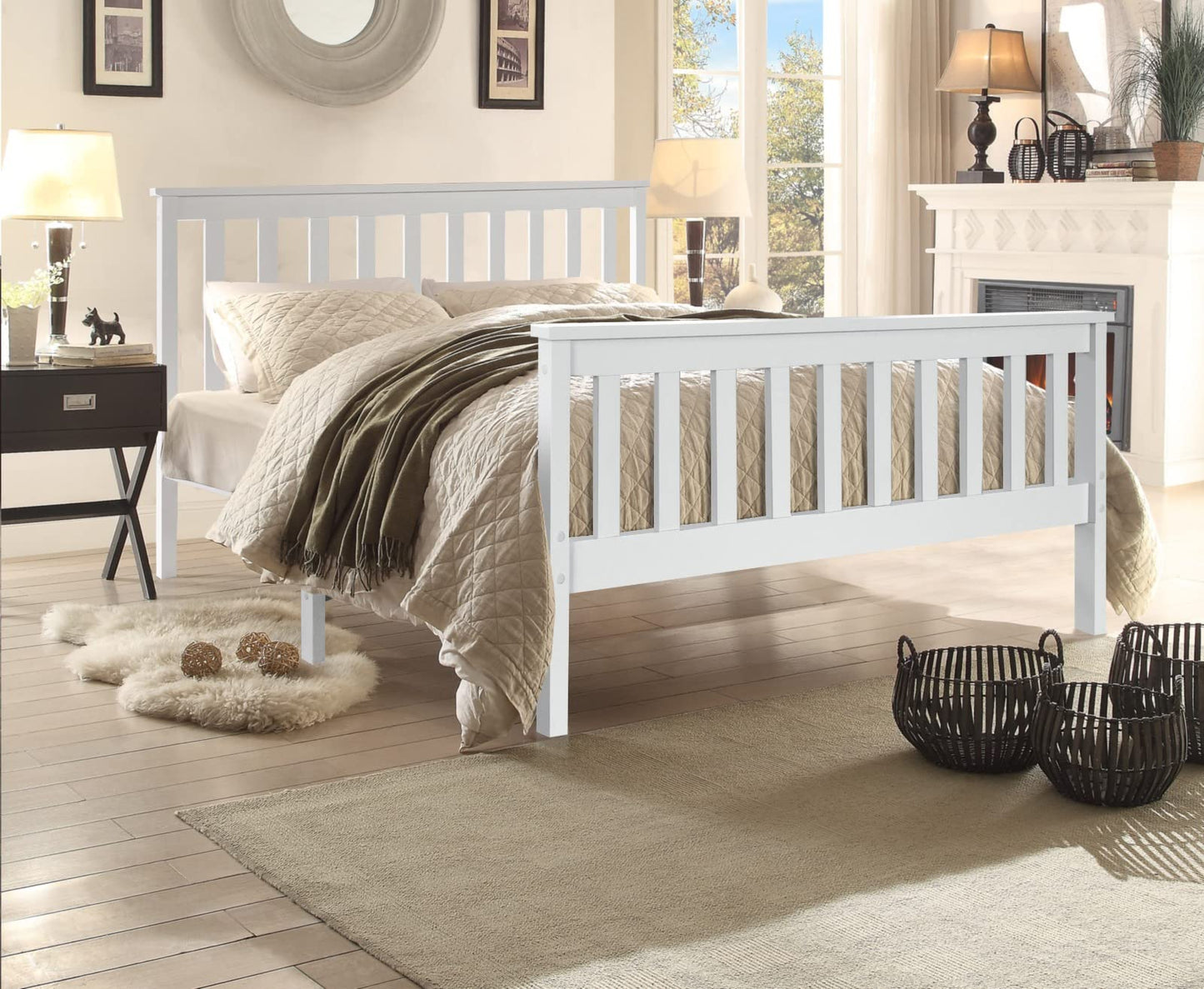 White 4ft Small Double Wooden Bed Frames Pine Solid Strong Wood Furniture (Small Double 4ft Bed Frame only)